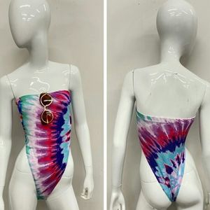 Black Bead Tie Dye Strapless Bodysuit Juniors Large Festival EDM